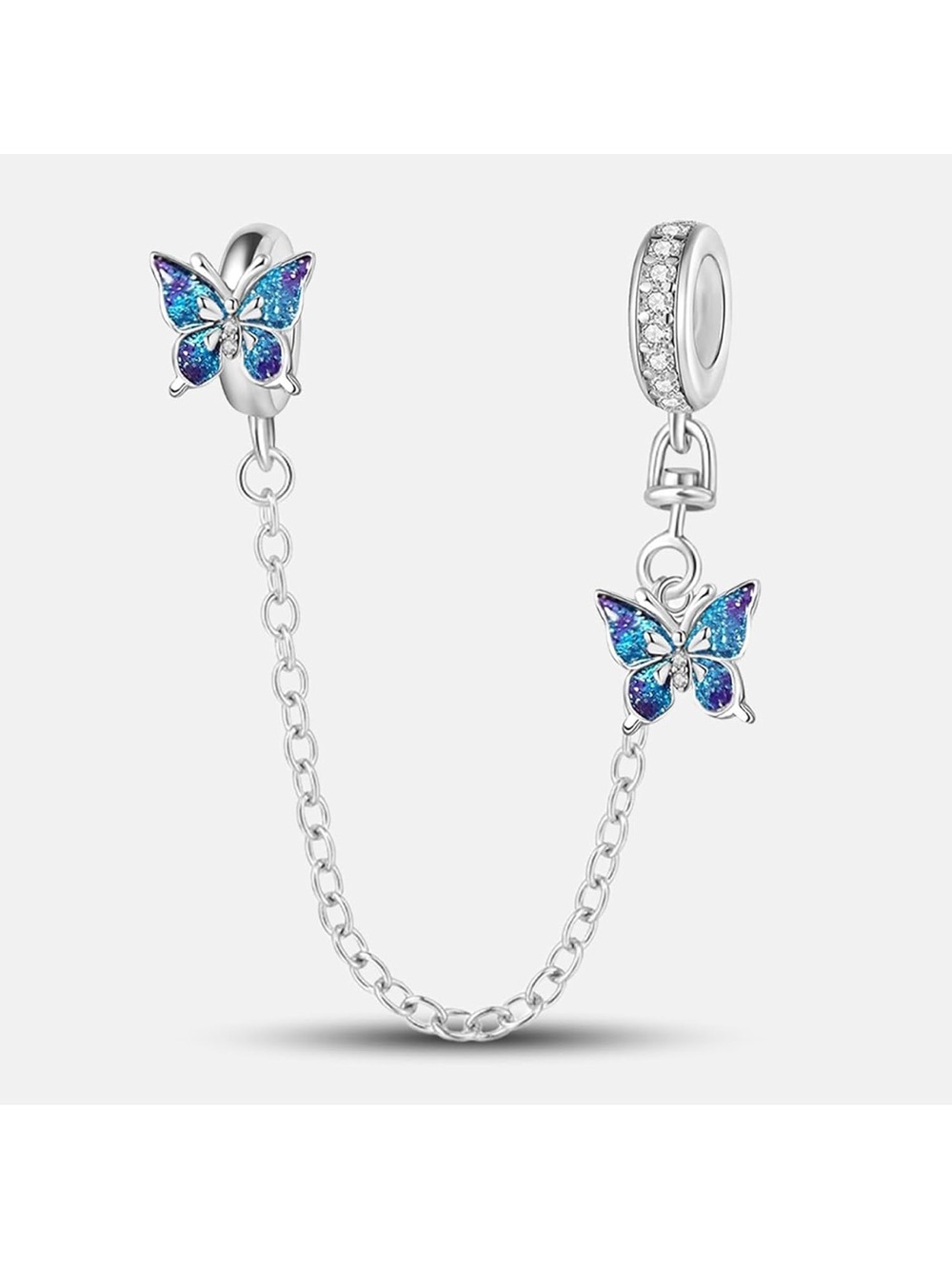 🦋 Sterling Silver Blue Butterfly Safety Chain Charm